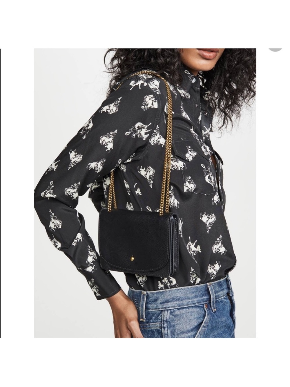 Madewell Black Leather The Chain Crossbody Bag Gold Hardware Flap